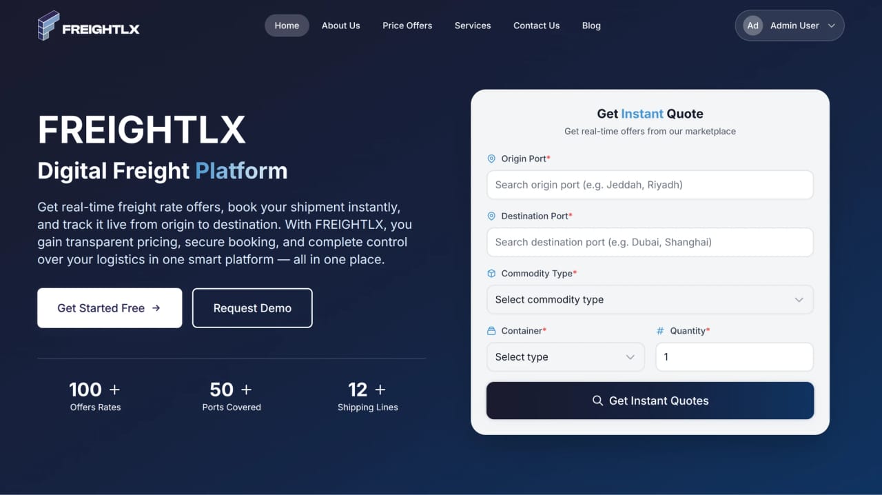 Interface preview of Freightlx